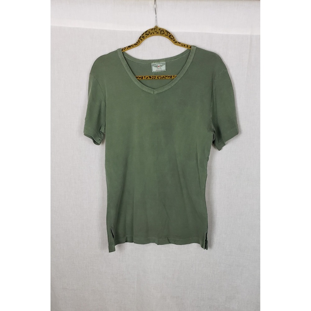 Hard Tail Forever V-Neck Tee Sage Green Ribbed Short Sleeve OS Casual Earthy Y2K